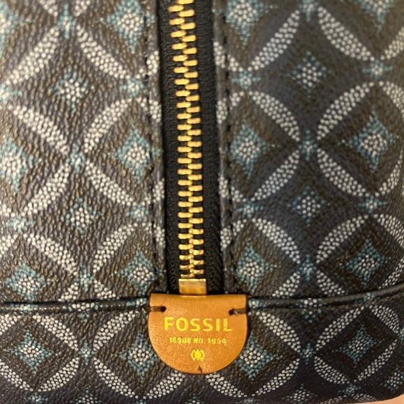 Fossil Hailey Satchel Faux Leather Circle Print Shoulder bag Handbag Purse Blue - Picture 7 of 8